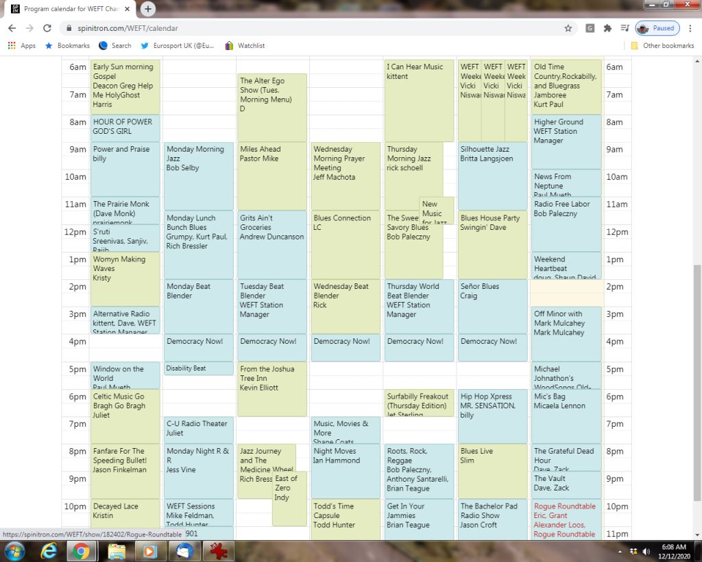 WEFT Spinitron Calendar